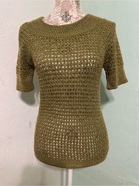 Y2K vintage Two One Two Street Wear green Open-Weave Short Sleeve Sweater top M